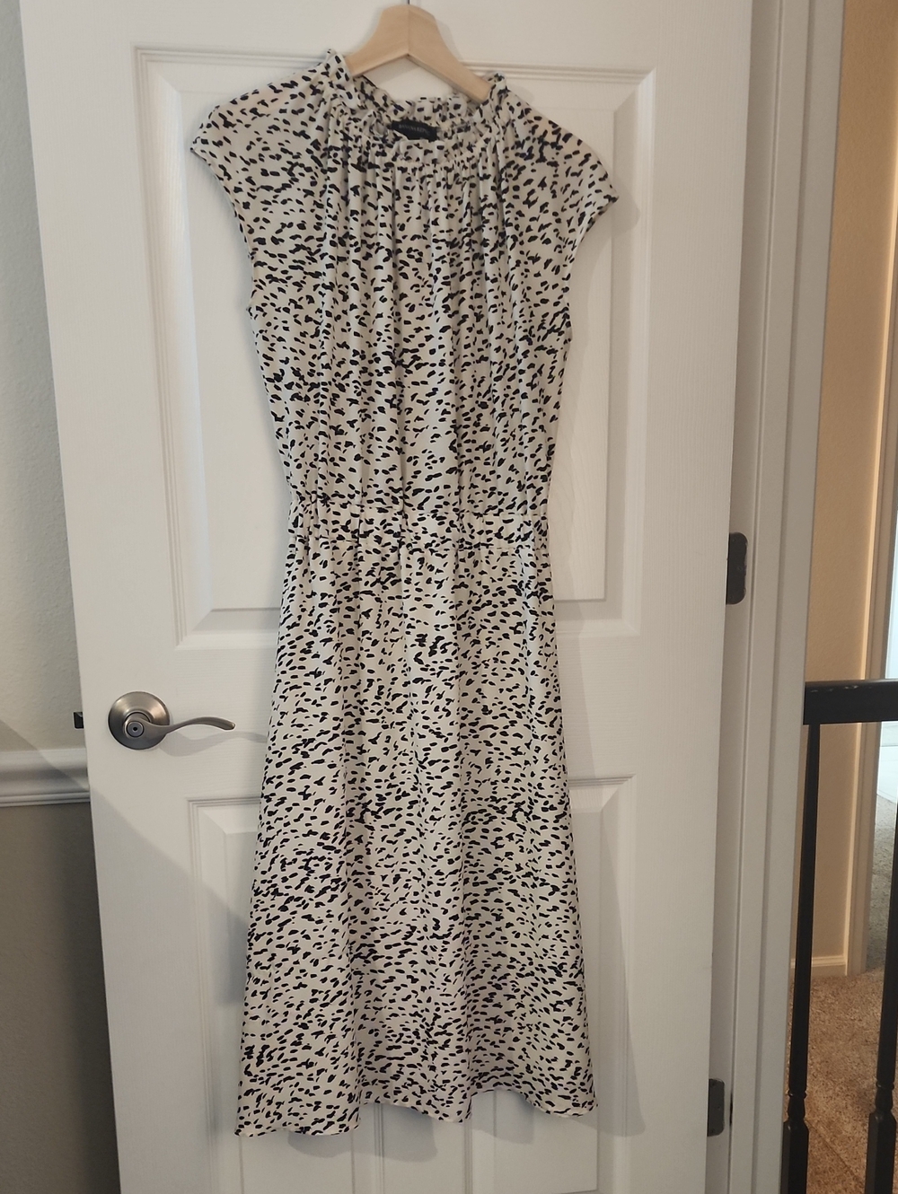 Banana Republic Cream and Black Printed Midi Dress